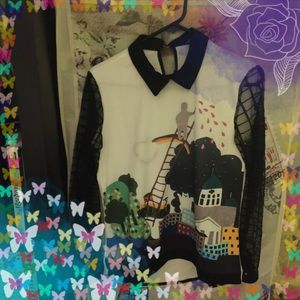 Adorable Peter Pan Collar Blouse Large