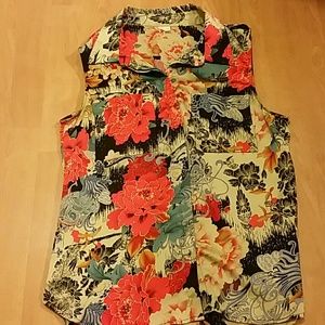Anthropologie Silk Sleeveless Top Flower Print