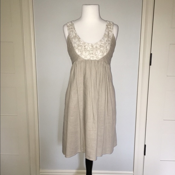 Sweet Olive Linen Racerback Dress w/ Lace Detail