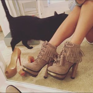 Brian Atwood Suede Lace Up Booties