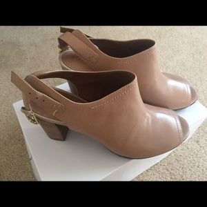 Clarks Nude Leather Open -Toe Booties