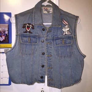 Vintage Taz and Bugs Bunny denim vest