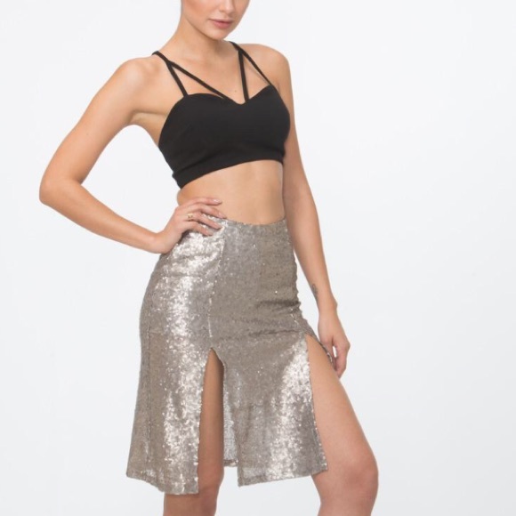 Harper Trends Dresses & Skirts - ✨ SALE-HOST PICK- Double slit silver sequin skirt!