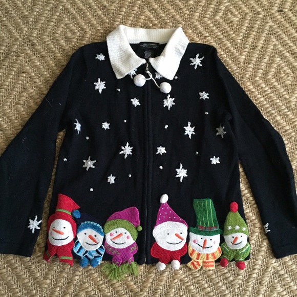 Classic Snowman Holiday Zip-Up Cardigan