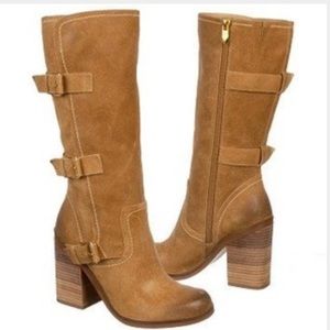 Fergie "Mixture" Leather Boots in Taupe