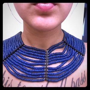 Royal Blue and Black Beaded Necklace