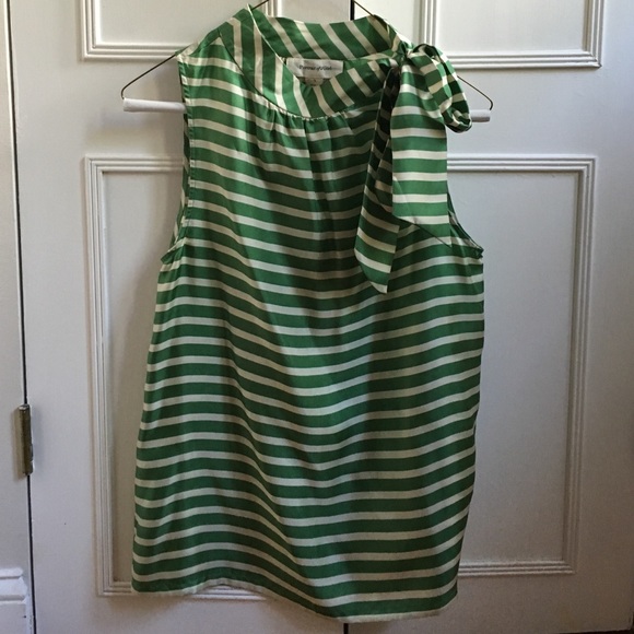Anthro green and ivory stripe top siky texture