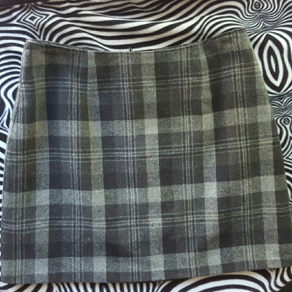 Fall fashion grey &  black plaid wool blend skirt