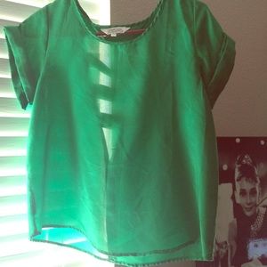 Green open back blouse