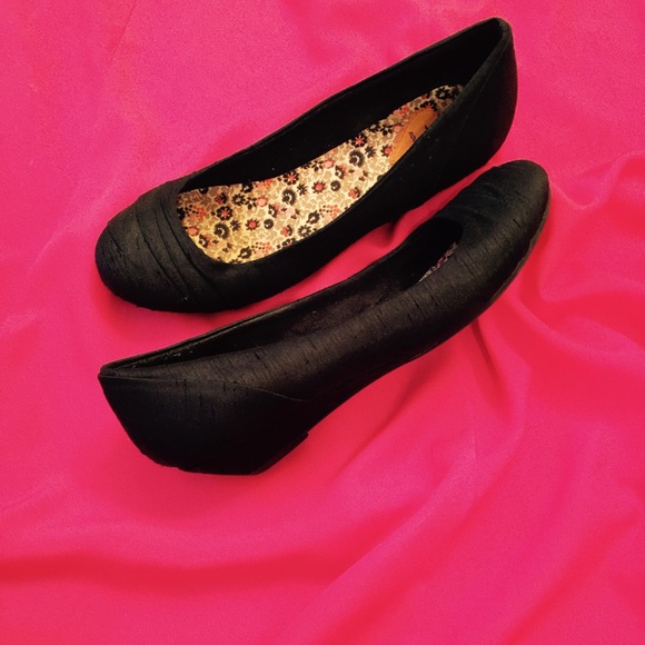 Black Satin Flats