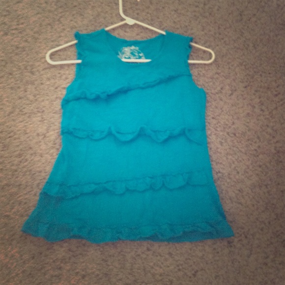 blue ruffle tank top