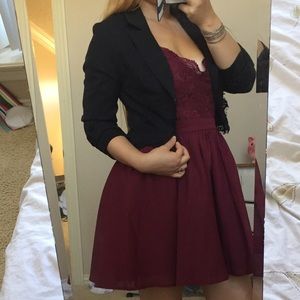 Black Cropped blazer with lace detail