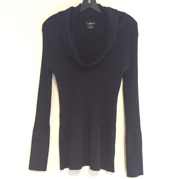 Black Metallic Cowl Neck Sweater SZ XL