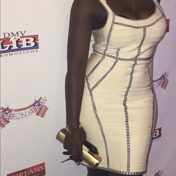 Bodycon navy and cream dress