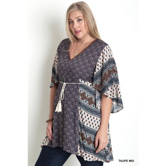 SOLD OUT! Ethnic Print Woven V-Neck Tunic - Picture 2 of 3