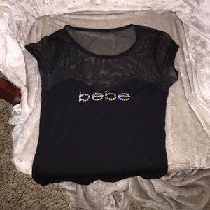 Bebe short sleeve shirt with crystals
