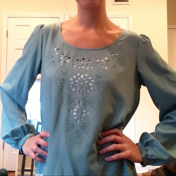 Aqua blouse with cutout detail. Size small