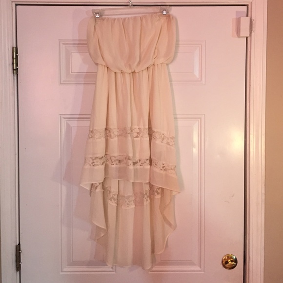 Cream colored strapless high low dress