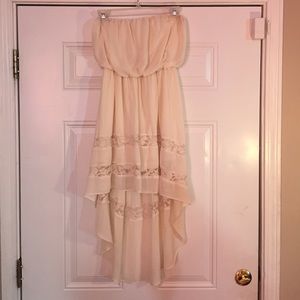 Cream colored strapless high low dress