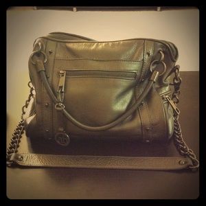 Audrey Brooke Genuine Leather Med Pewter Satchel