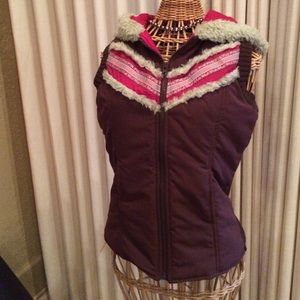 Zip front fuzzy hooded vest