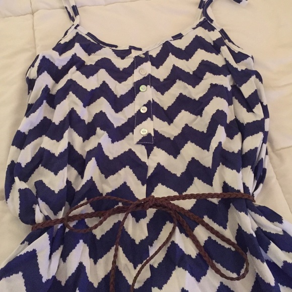 Pants - Navy Blue Chevron Romper with Rope Belt