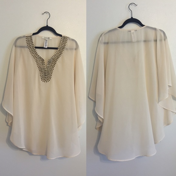 Forever 21 Dresses & Skirts - Batwing Cream Dress with Beaded Collar