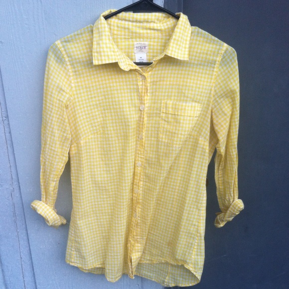 J.Crew yellow/white gingham plaid button up shirt