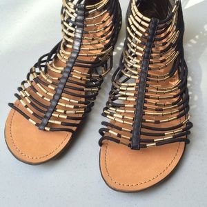 Black and Gold gladiator sandals