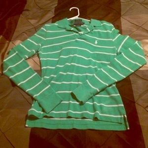 Green and white striped Ralph Lauren rugby polo❤️
