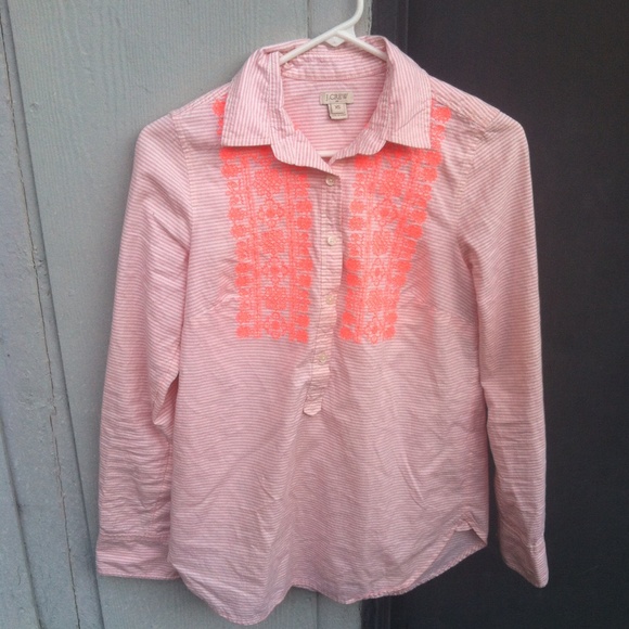 J.Crew Oxford popover pink stripe top