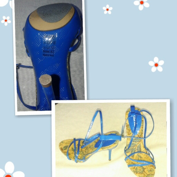 Michael Antonio 6.5 Cork Heel Strappy Blue Sandals
