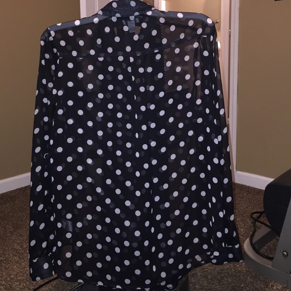 Black and beige polka dot button down blouse - Picture 2 of 3