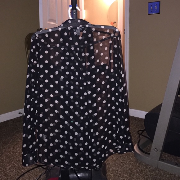 Black and beige polka dot button down blouse - Picture 3 of 3