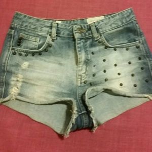 High waisted denim studded shorts