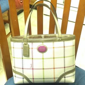Auth Coach Heritage Tattersall Signature Tote Bag