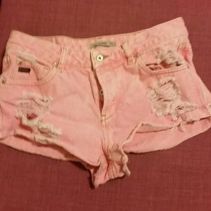 High waisted pink denim shorts