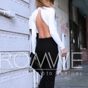White long sleeve crop top with open back