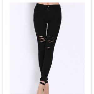 Black denim skinny ripped jeans