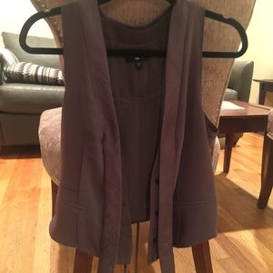 Taupe crepe gap vest with satin trimmings