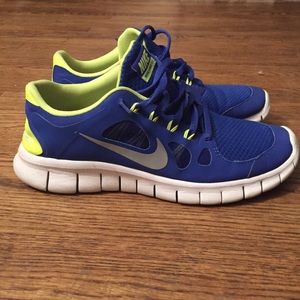 Royal Nike free 5.0 with neon yellow