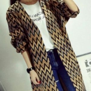Trendy Multi Wavy Strips Open Front Cardigan