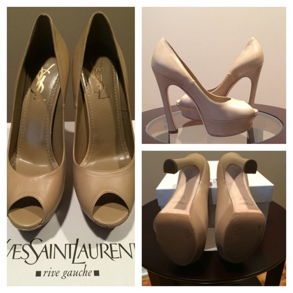 YSL Yves Saint Laurent beige open-toe platforms