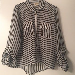Long sleeve button up stripe blouse
