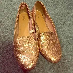 Gold glitter loafers