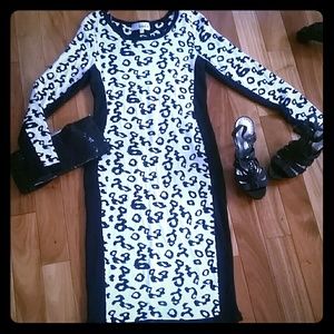 ** SOLD **White & Black Cheetah Sweater Midi dress