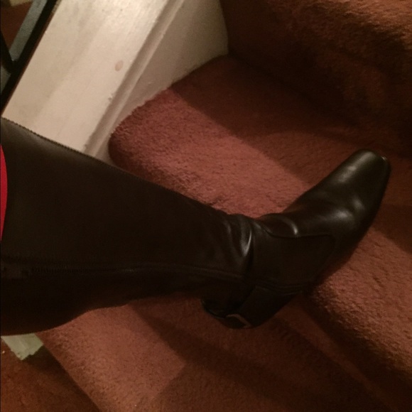 Brown stretch knee boots