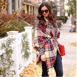 Oversized Plaid Checked Tartan Blanket Shawl Scarf
