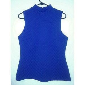 Blue quilted turtleneck top