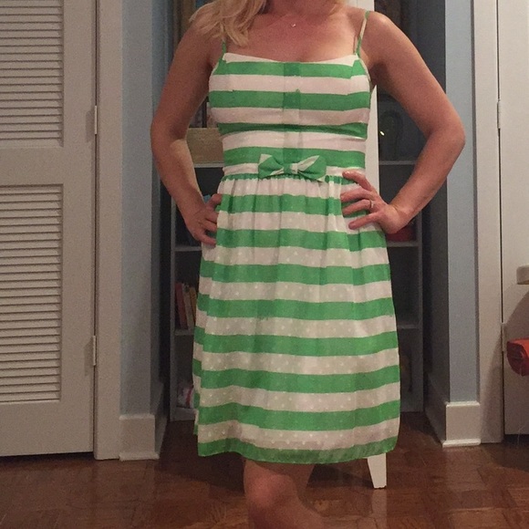 Green & white stripes Lilly dress with bow